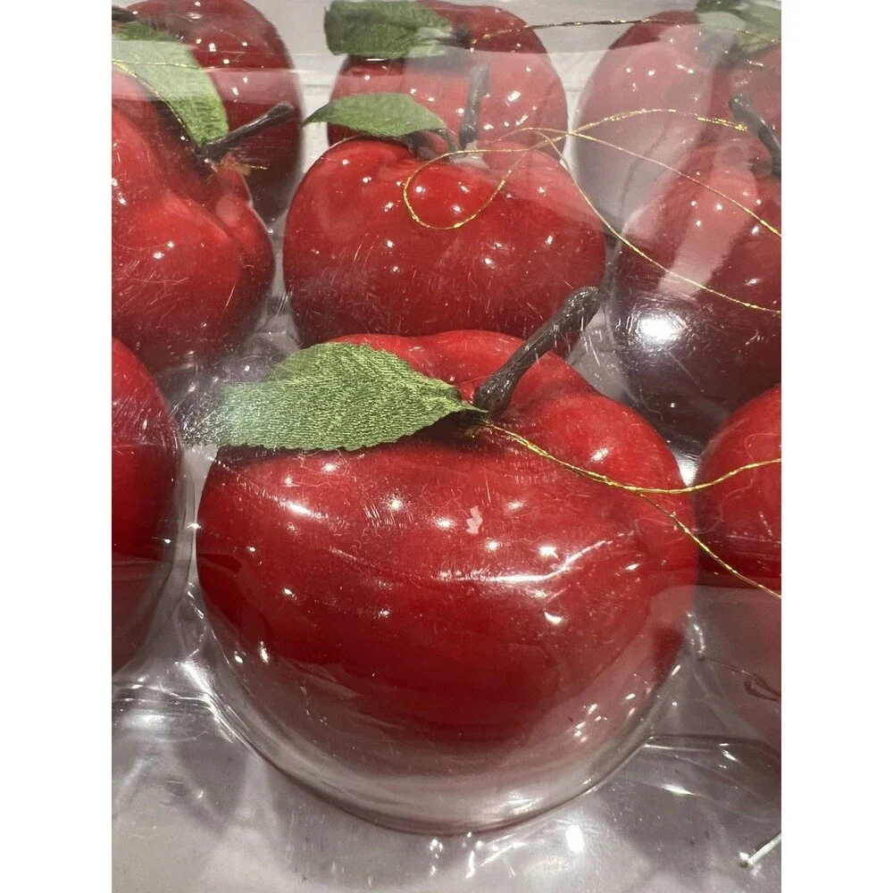Vintage Lot 12 Hanging Christmas Apples Ornaments (New Sealed) Red Holiday